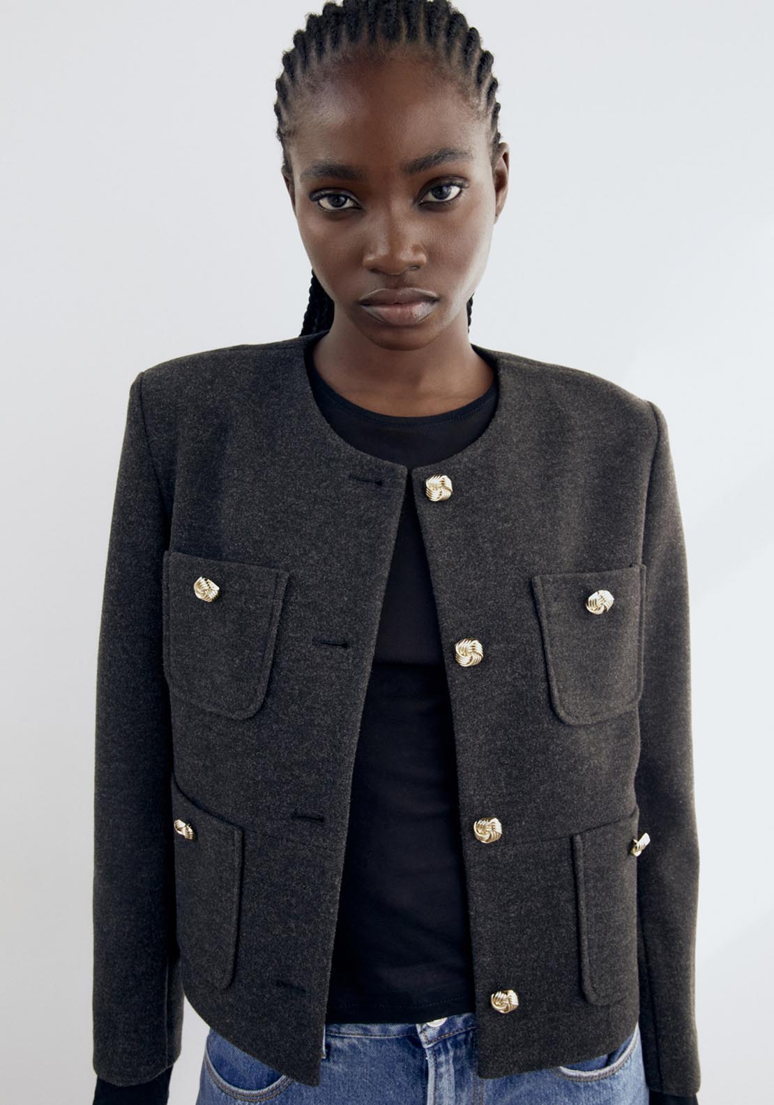 Sfera Buttons soft-touch jacket - Grey Acid 1 Shaws Department Stores