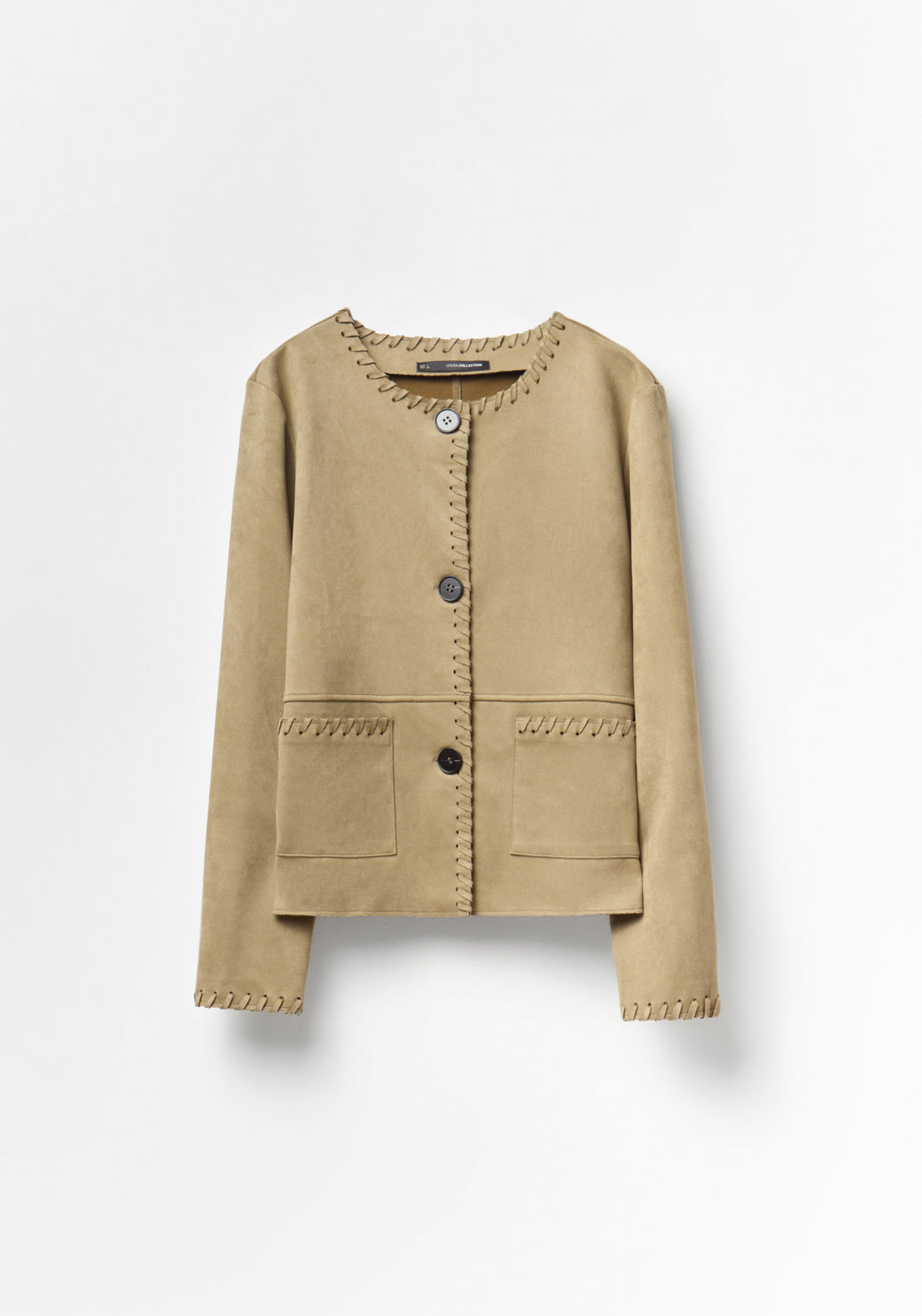 Faux Suede Stictch Detail Jacket - Khaki