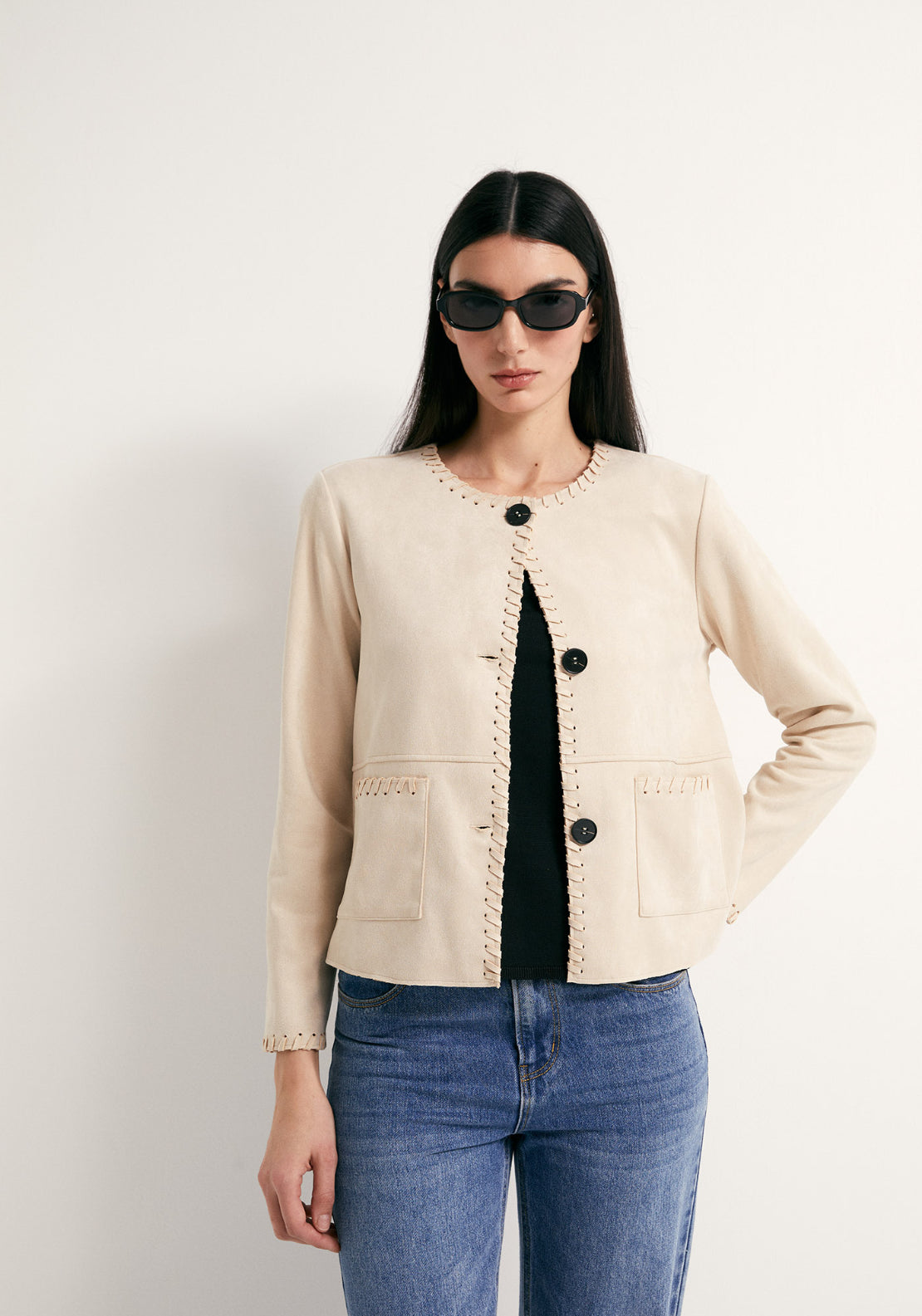 Faux Suede Jacket - Beige
