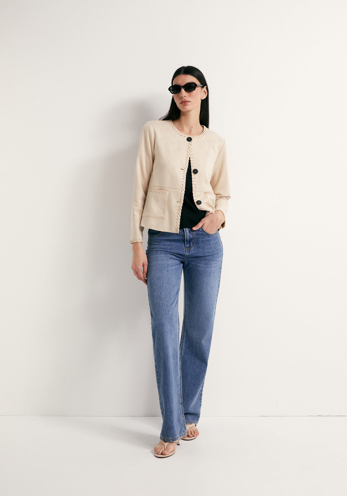 Faux Suede Jacket - Beige