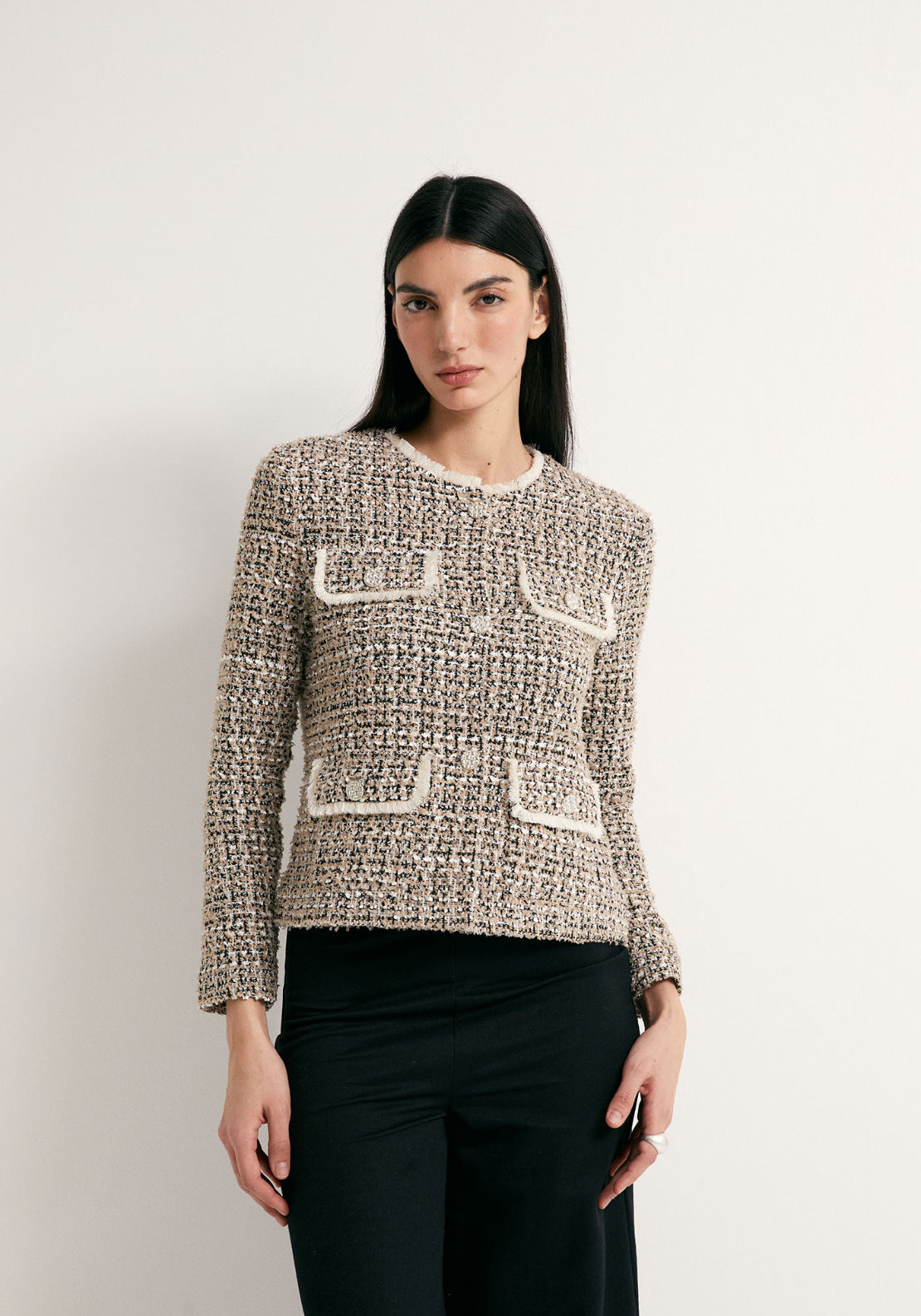 Textured Buttoned Jacket - Brown