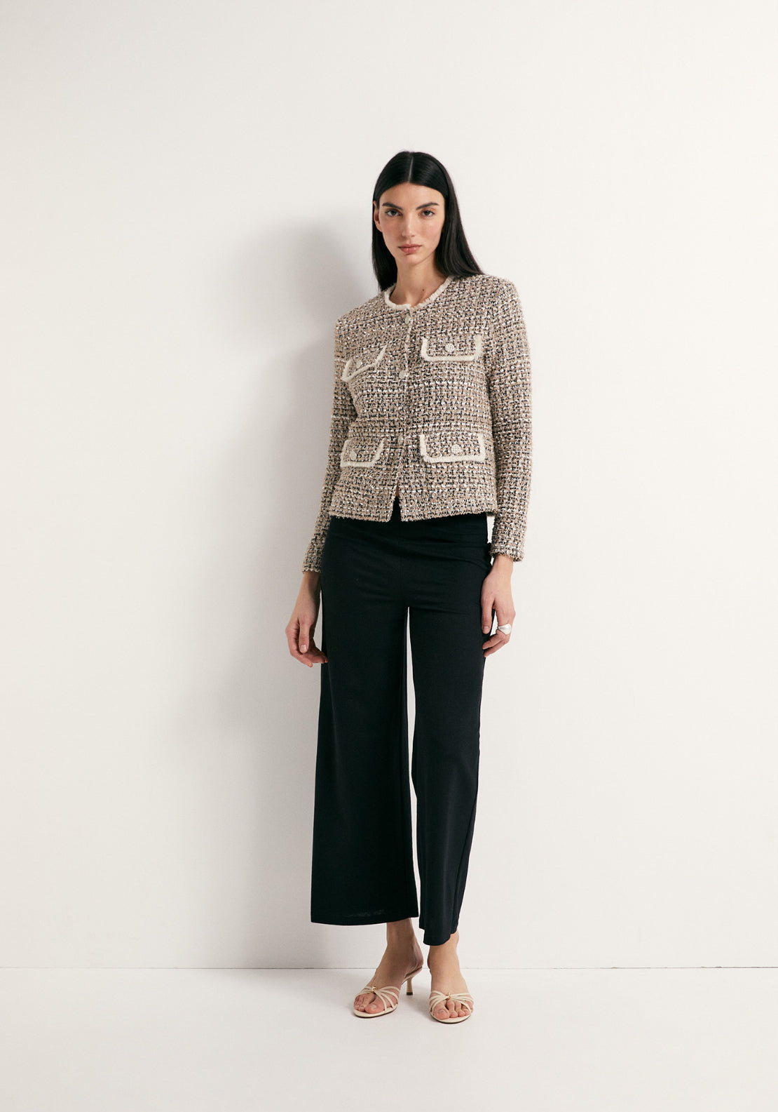 Textured Buttoned Jacket - Brown