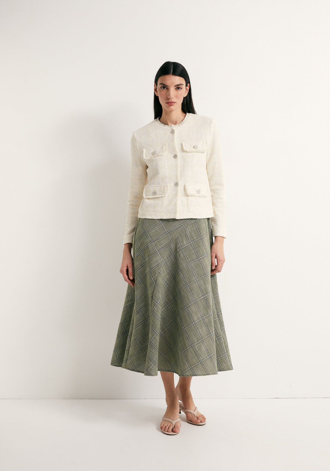 Textured Buttoned Jacket - Cream