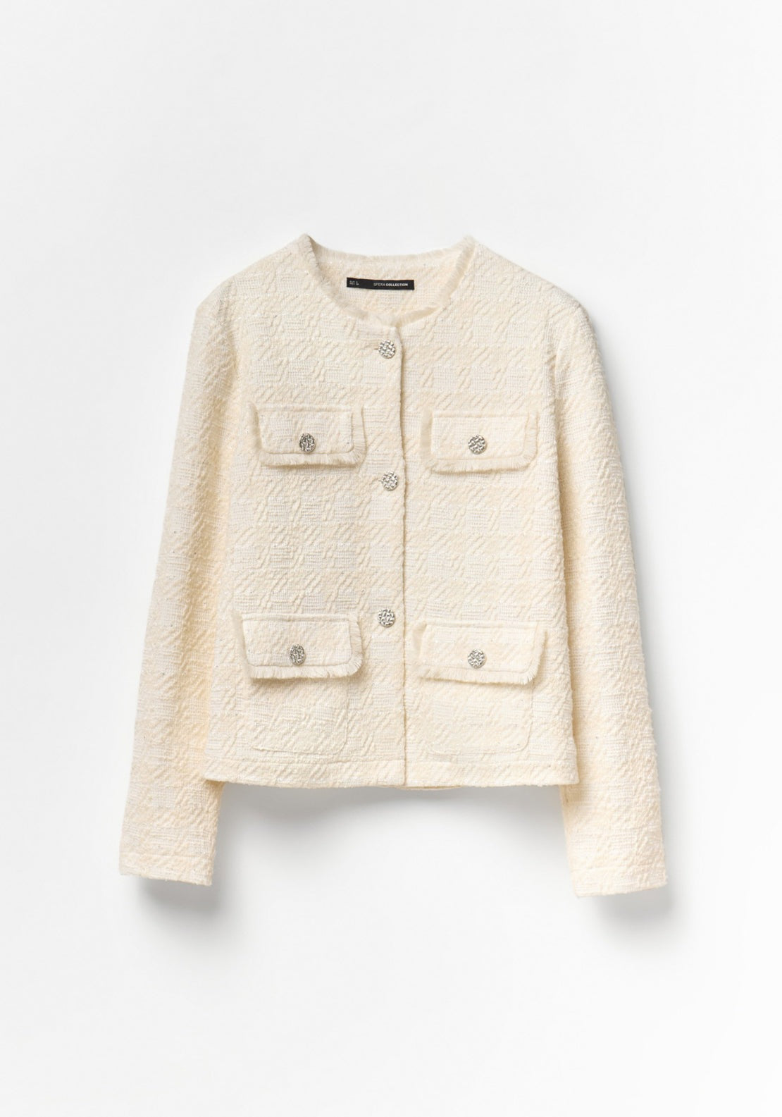 Textured Buttoned Jacket - Cream
