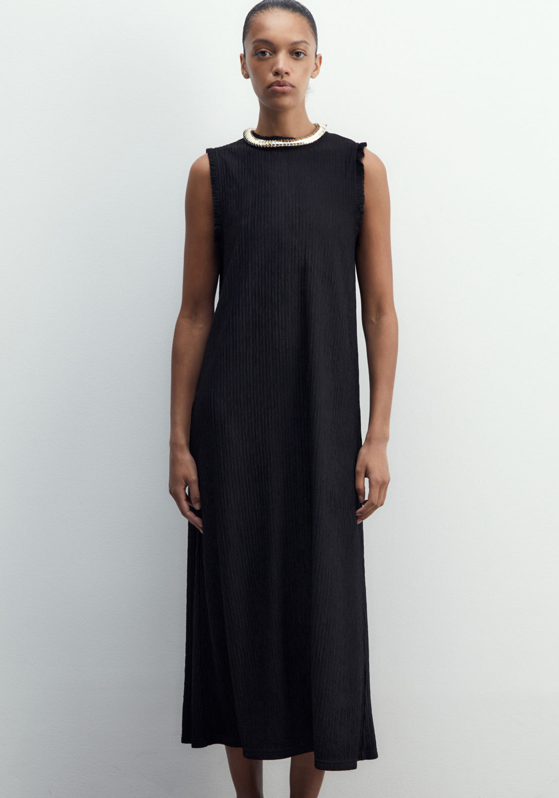 Sfera Fringed Midi Dress - Black 1 Shaws Department Stores