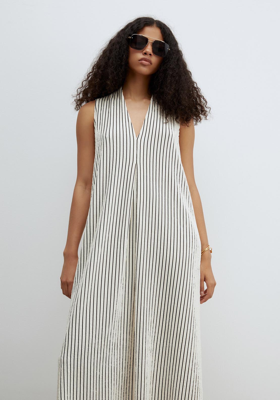 Sfera V Neck Structured Dress - Print Blanc 4 Shaws Department Stores