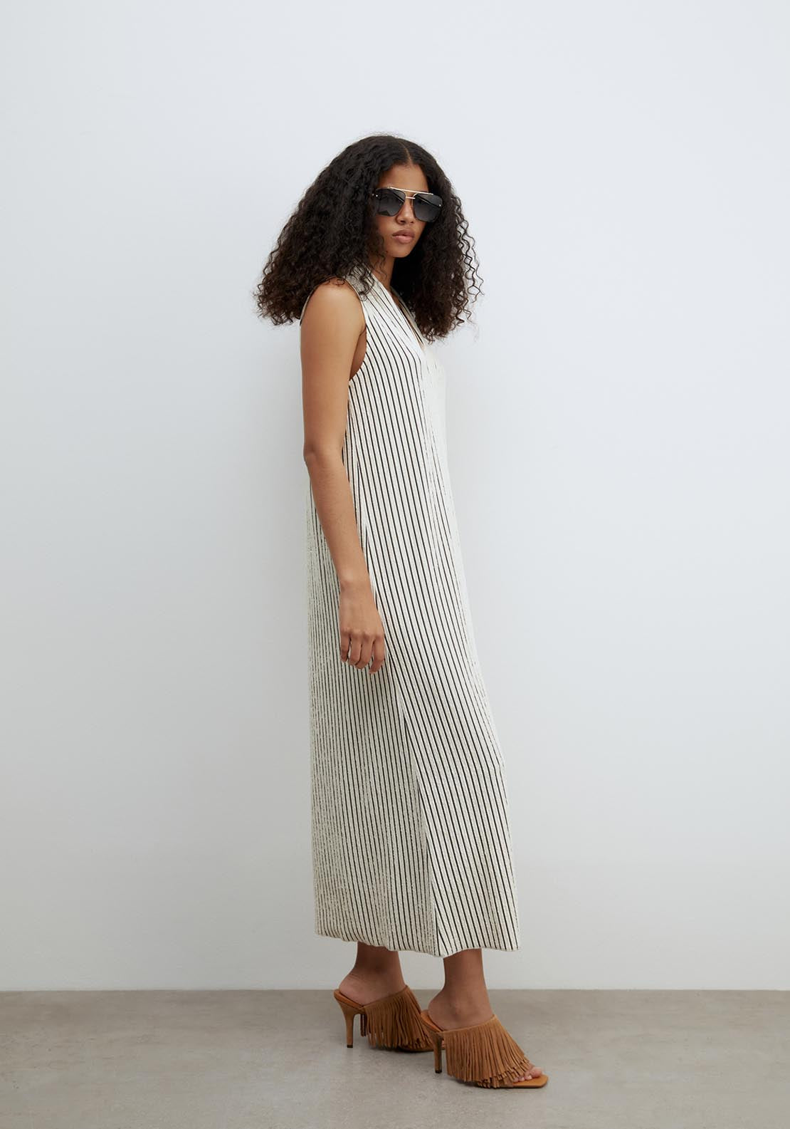 Sfera V Neck Structured Dress - Print Blanc 3 Shaws Department Stores