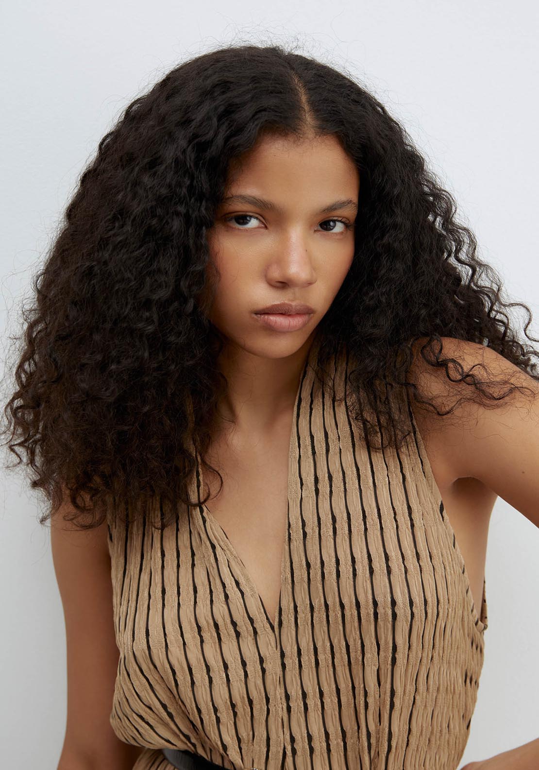 Sfera V Neck Structured Dress - Brown 5 Shaws Department Stores