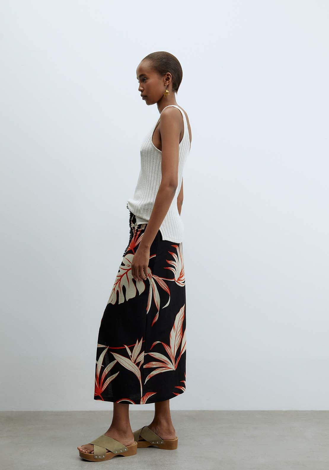 Printed Midi Skirt - Black