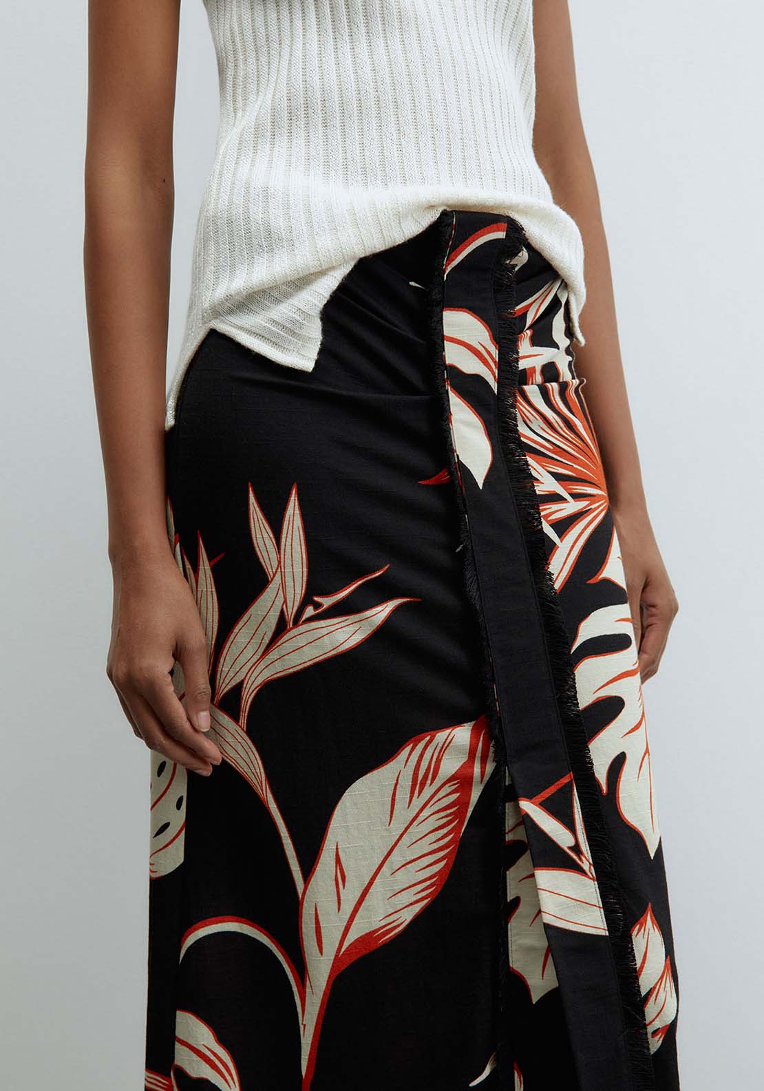 Printed Midi Skirt - Black