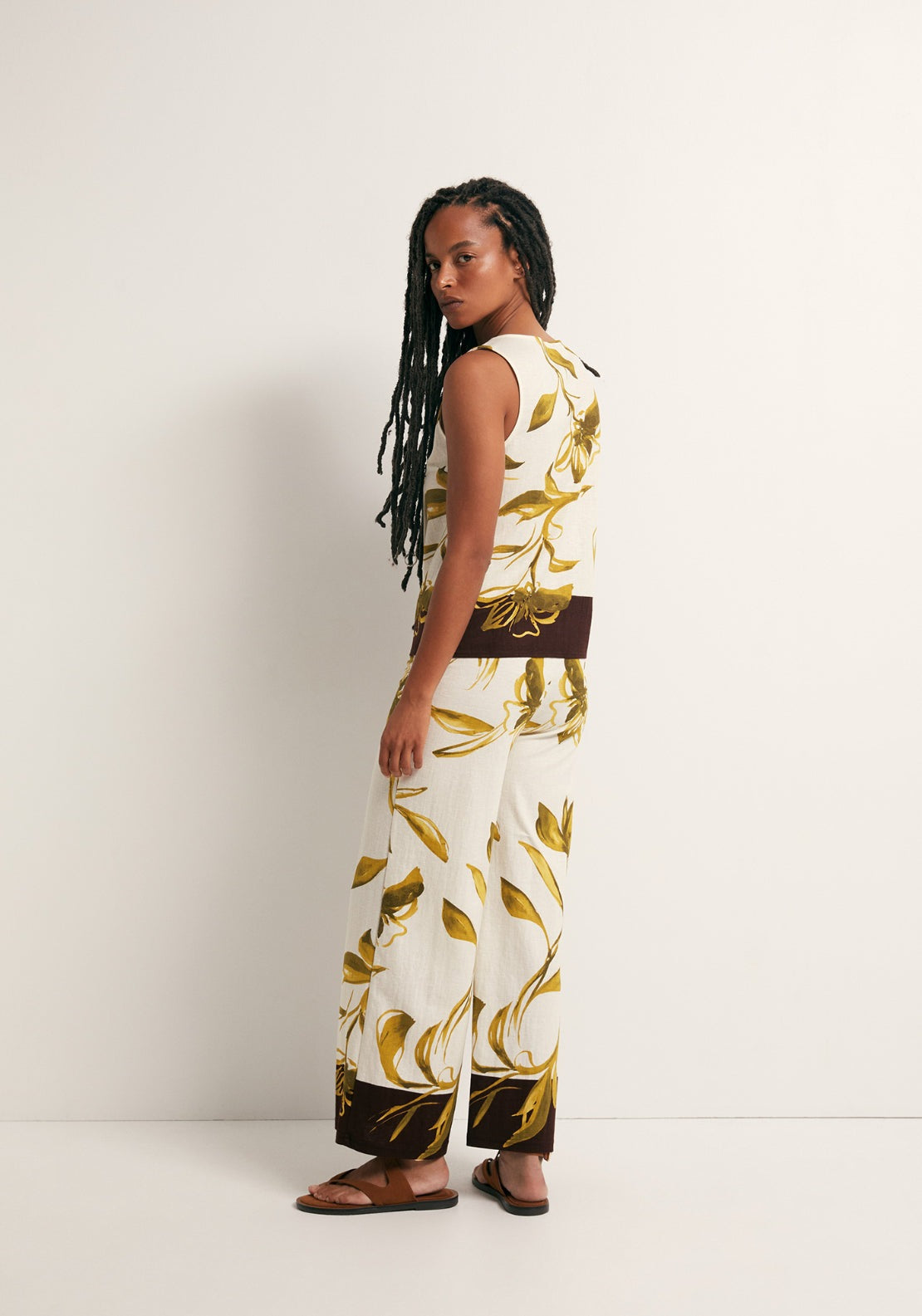 Floral Print Wide Trousers - Green