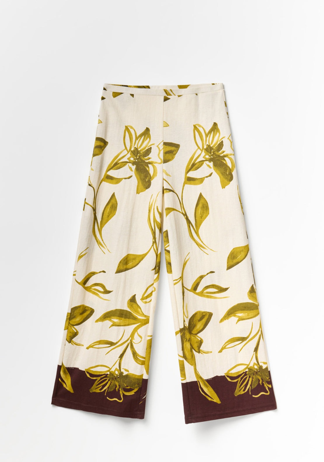 Floral Print Wide Trousers - Green