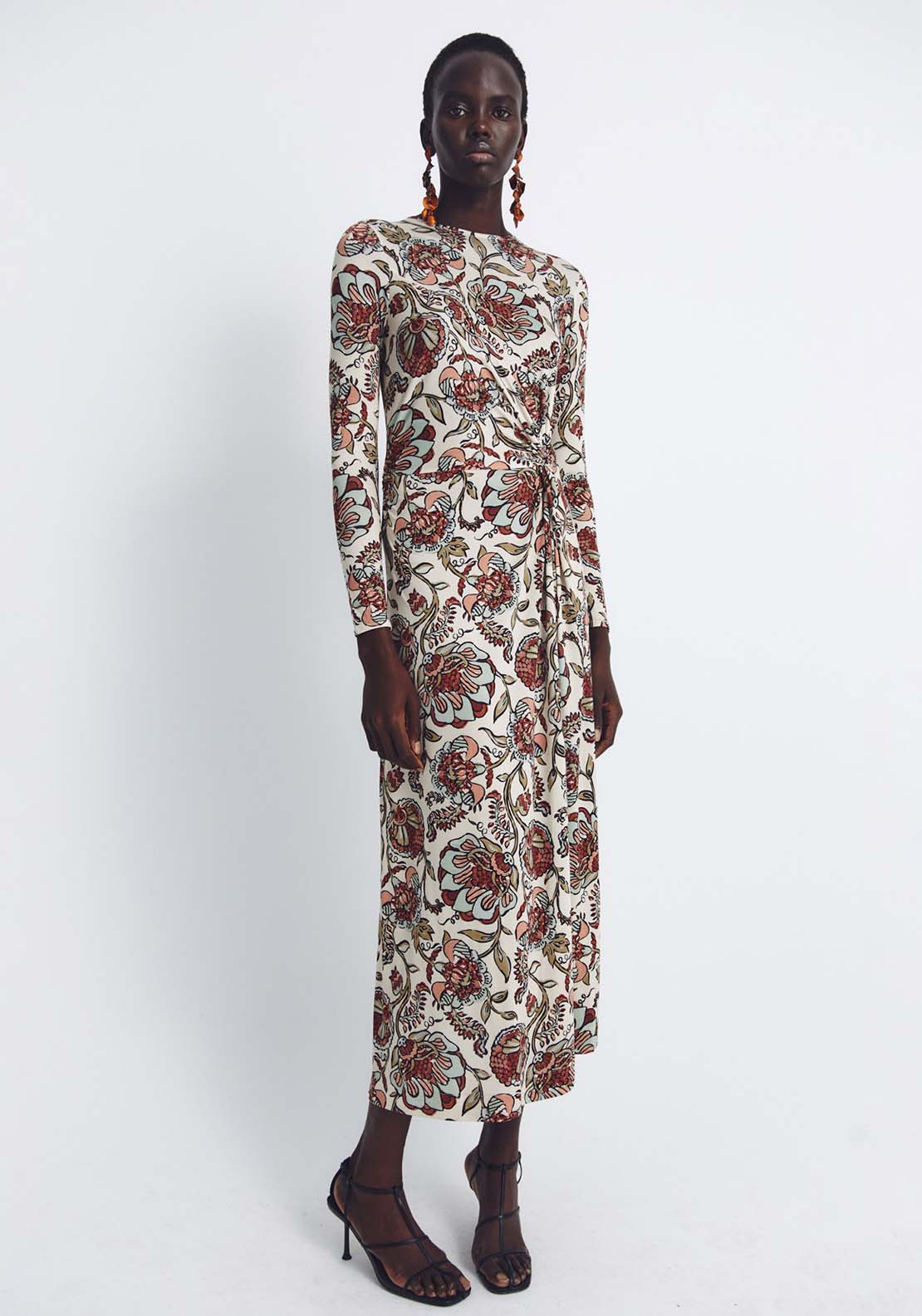 Sfera Knot Printed Dress - Ecru 5 Shaws Department Stores