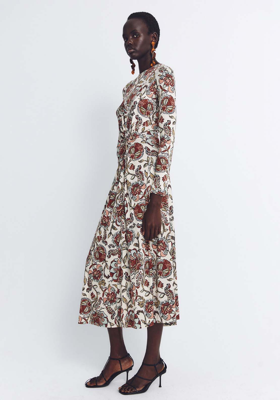 Sfera Knot Printed Dress - Ecru 3 Shaws Department Stores