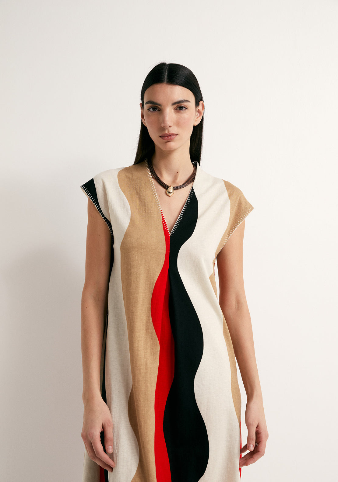 Mid Pleat Loose Dress - Multicolour