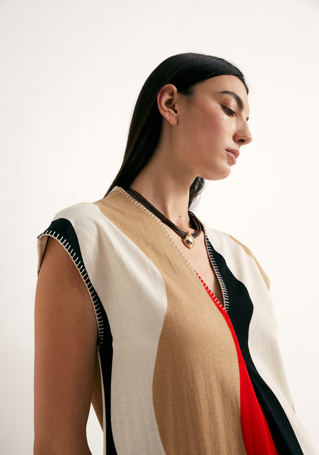 Mid Pleat Loose Dress - Multicolour