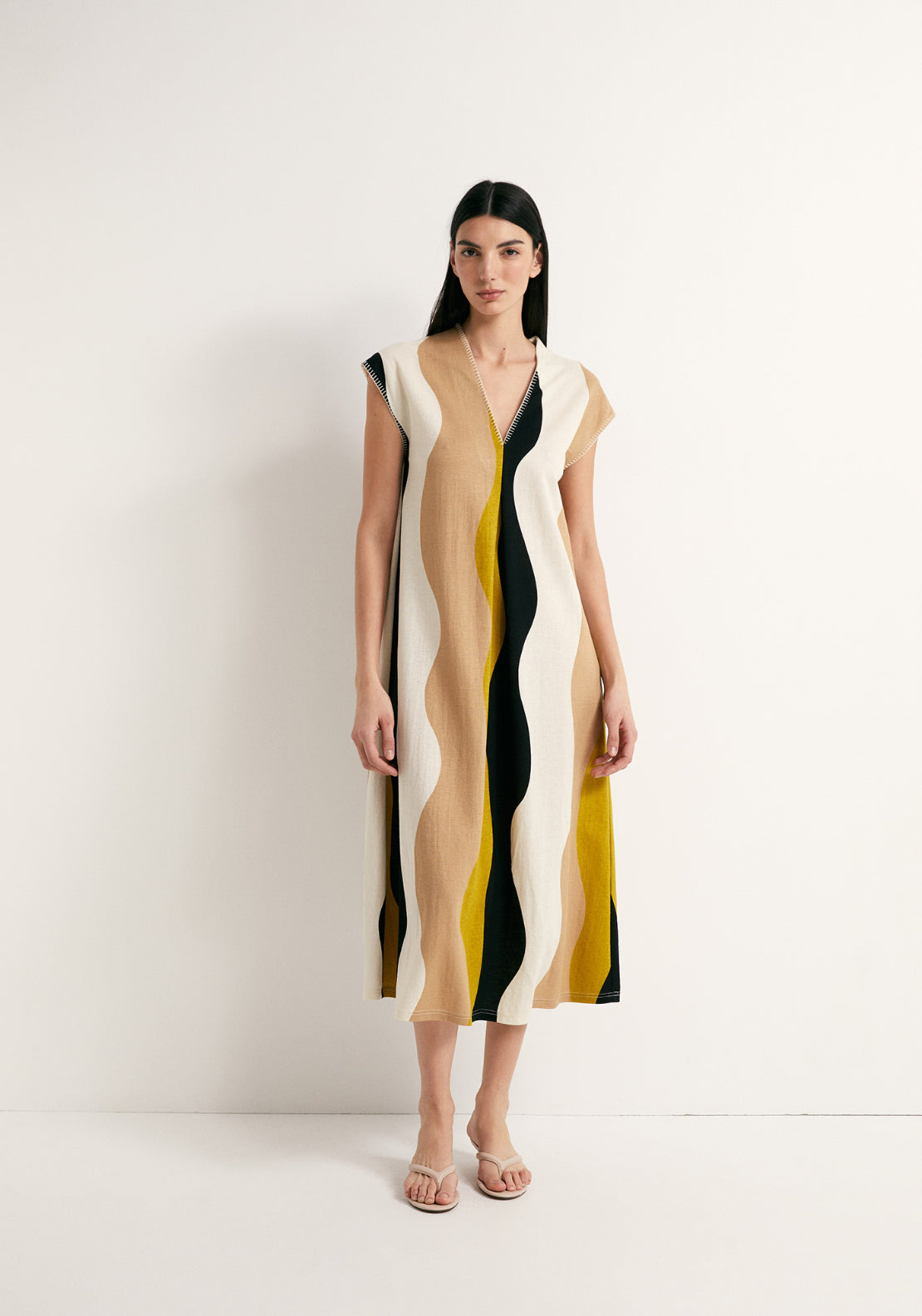 Loose Mid Pleat Dress - Multicolour
