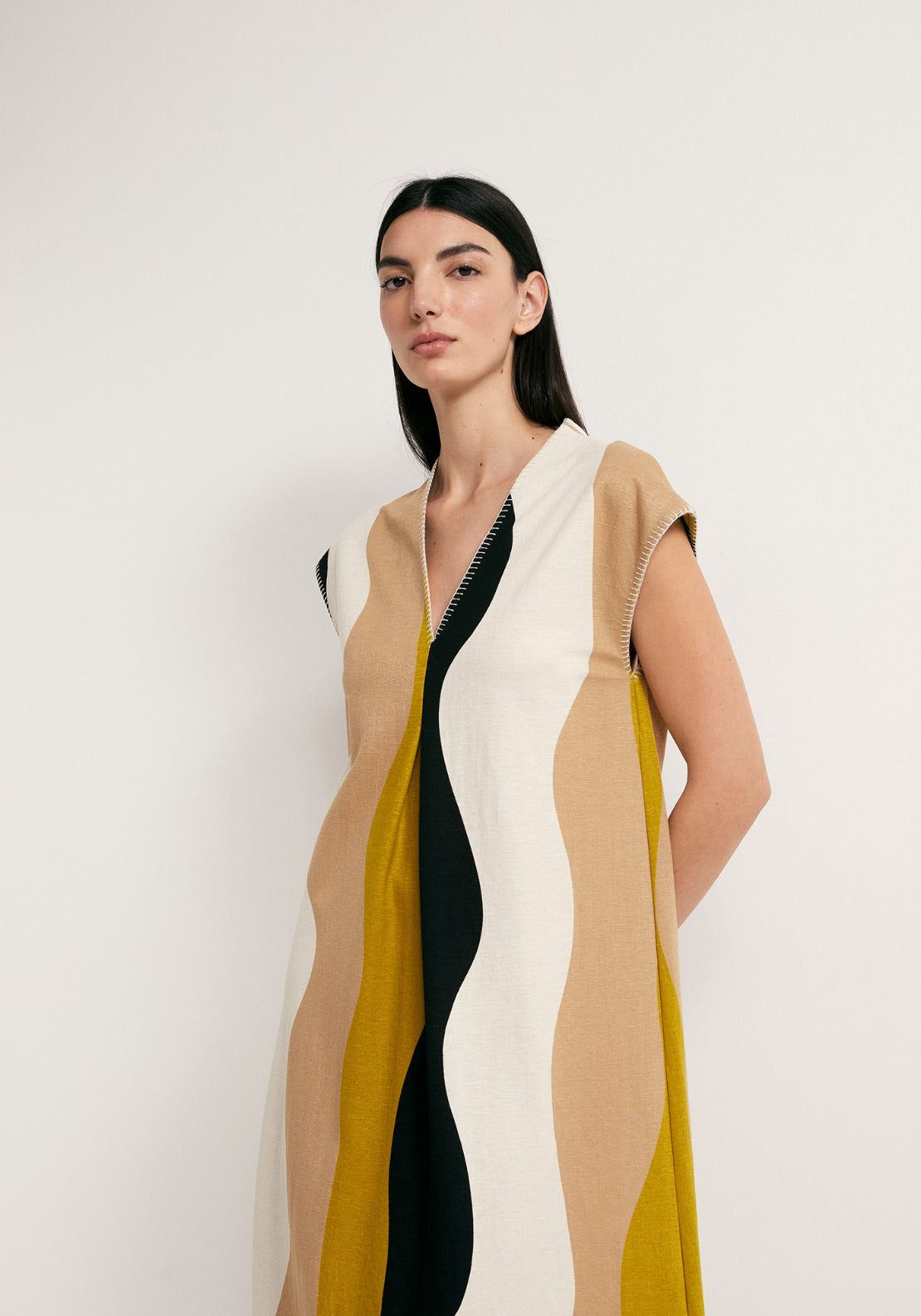 Loose Mid Pleat Dress - Multicolour