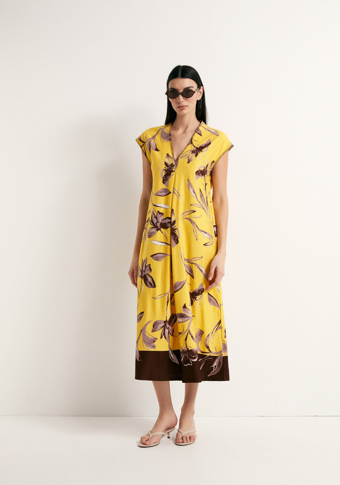 Mid Pleat Loose Dress - Yellow