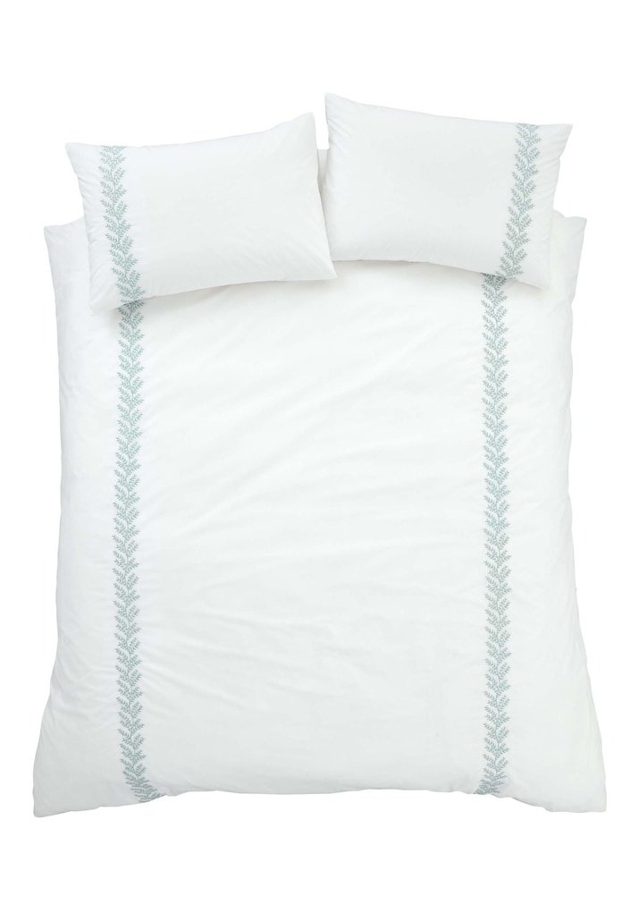 Embroidery Leaf 180 Thread Count Cotton Duvet Cover Set - White / Green