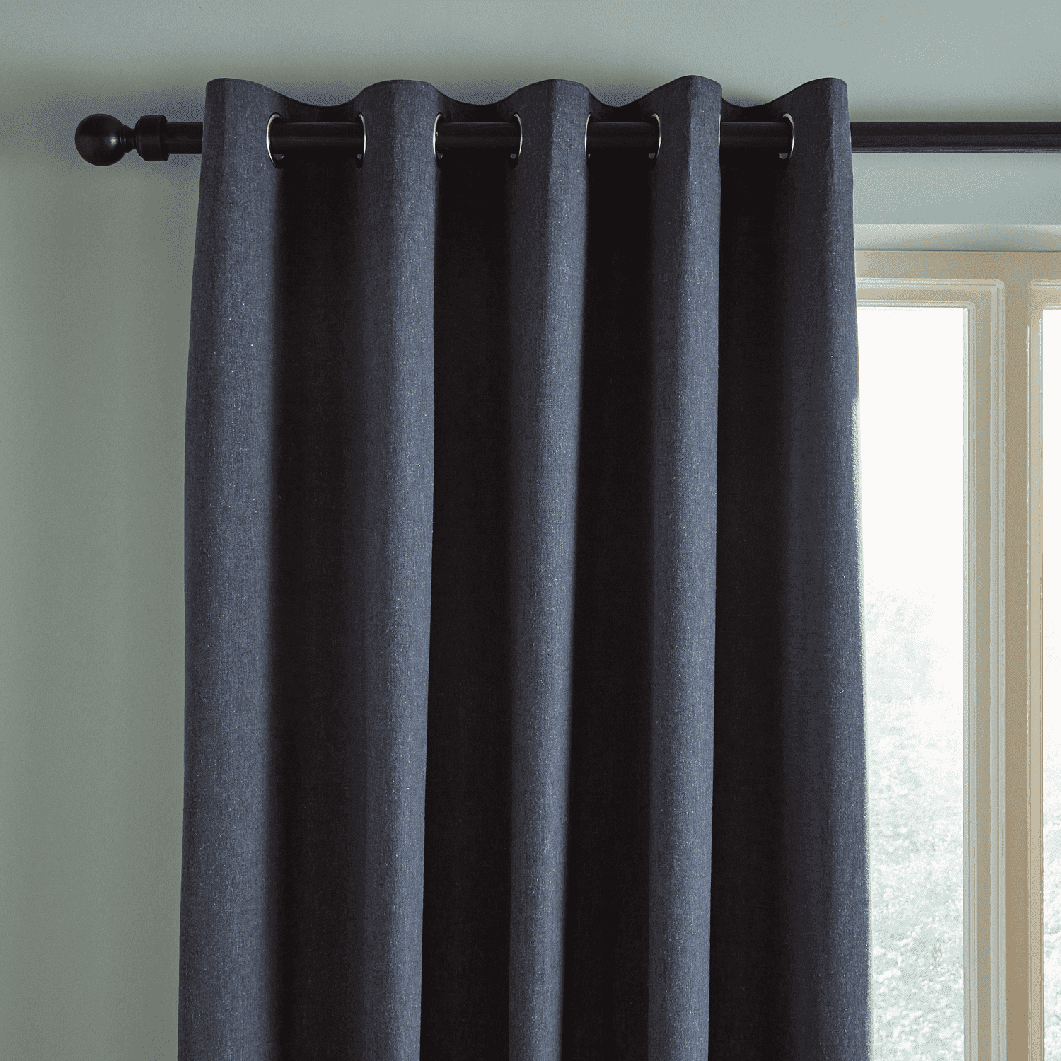 Catherine Lansfield Yarn Dyed 100% Cotton Chambray Lined Eyelet Curtains Two Panels - Blue 2 Shaws Department Stores