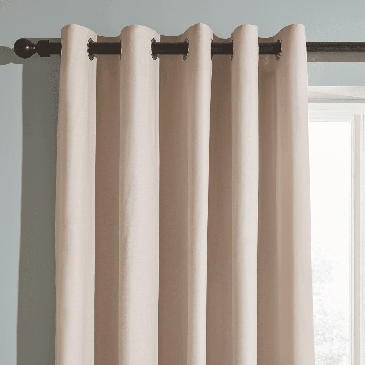 Yarn Dyed 100% Cotton Chambray Lined Eyelet Curtains Two Panels - Natural
