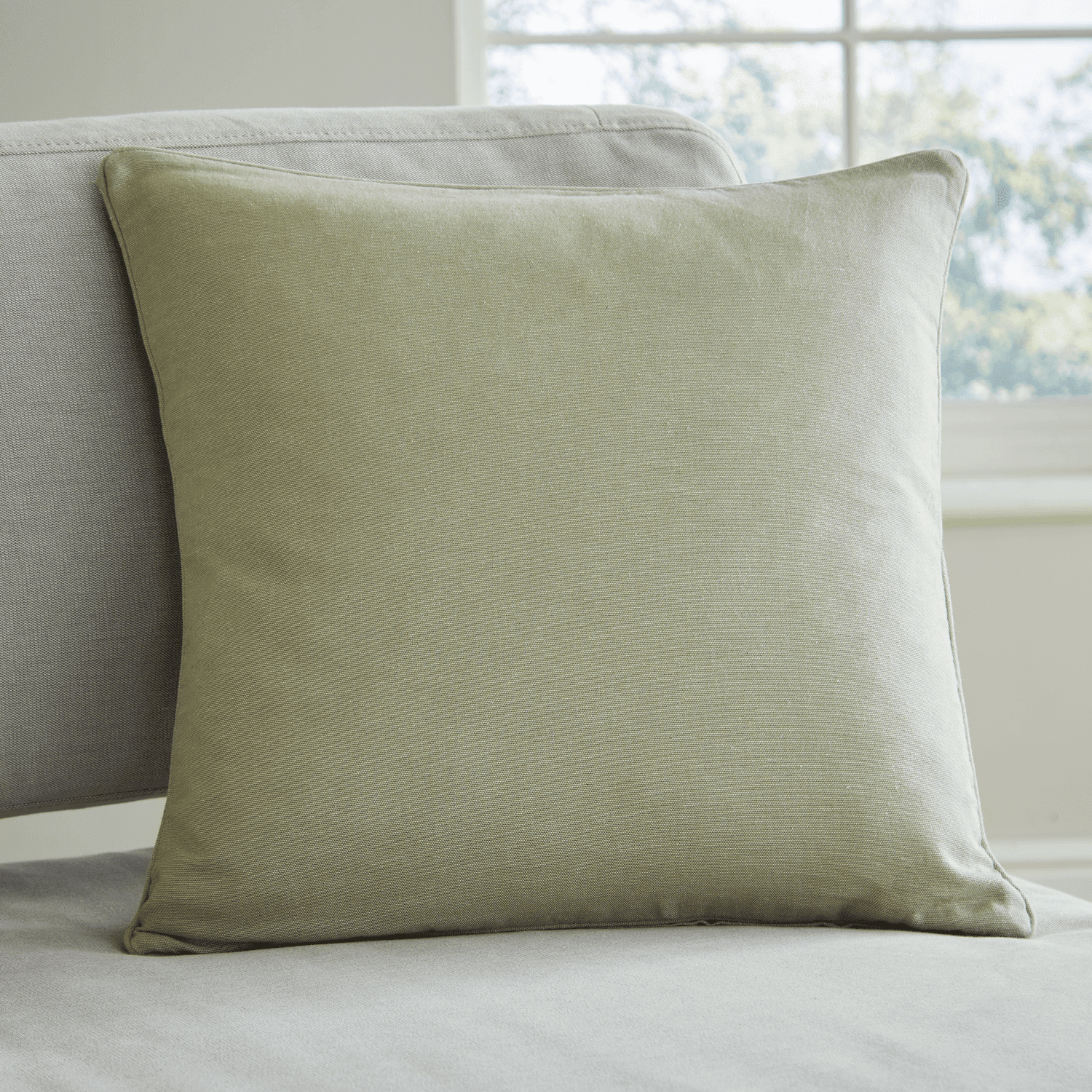 Catherine Lansfield Yarn Dyed 100% Cotton Chambray Cushion Cover - Sage 1 Shaws Department Stores