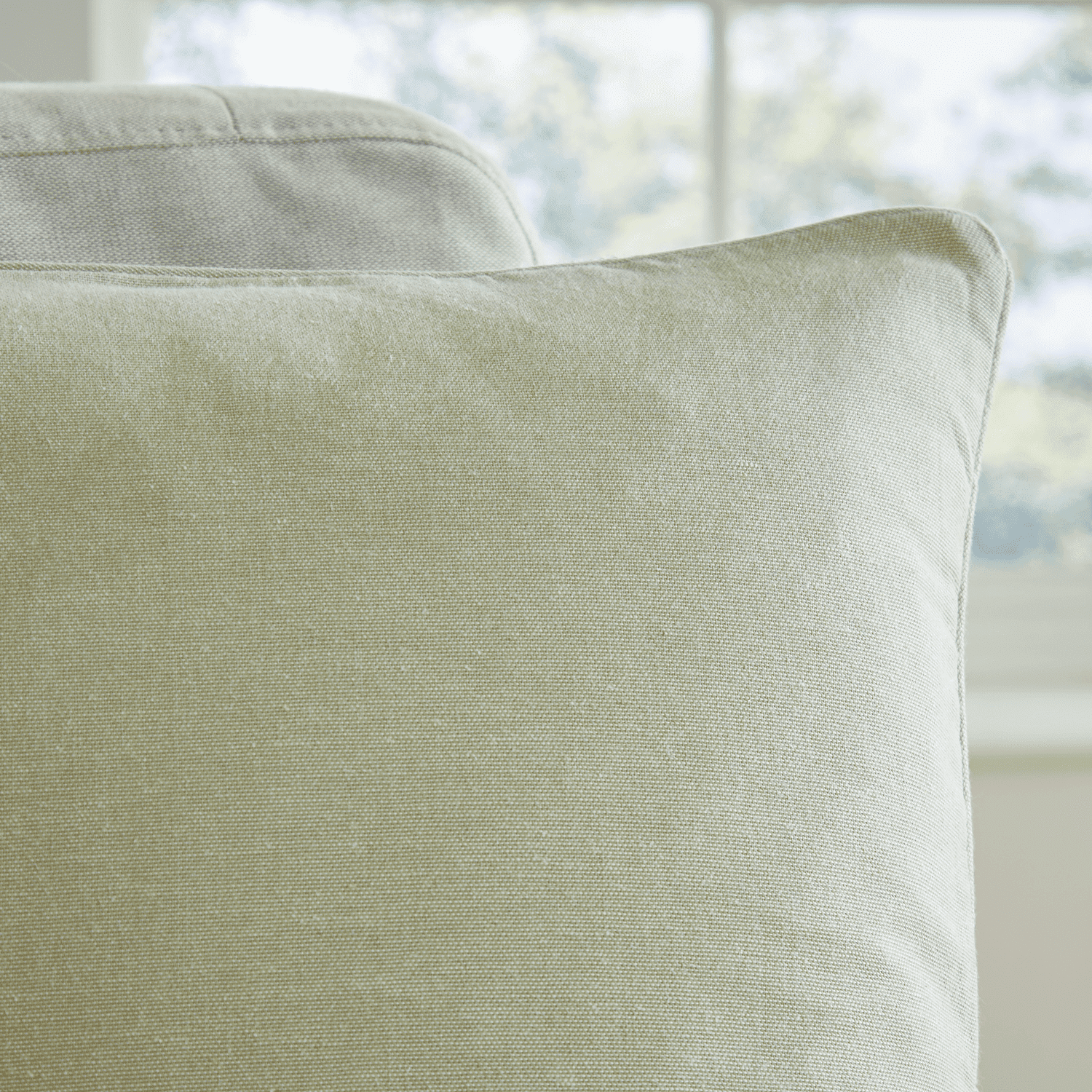 Catherine Lansfield Yarn Dyed 100% Cotton Chambray Cushion Cover - Sage 2 Shaws Department Stores