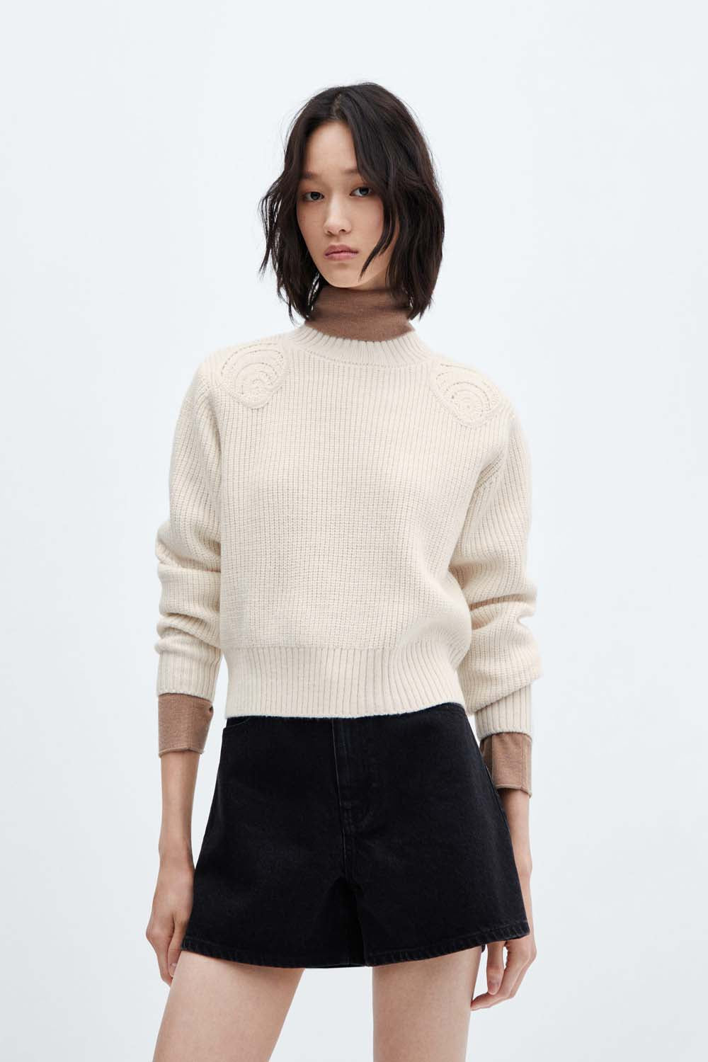 Mango Perkins neck sweater with shoulder detail 1 Shaws Department Stores
