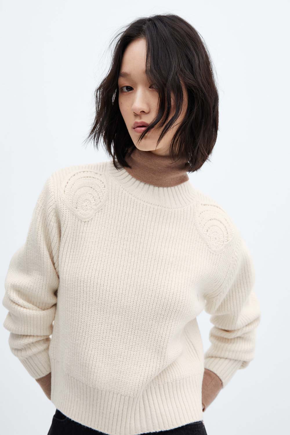 Mango Perkins neck sweater with shoulder detail 2 Shaws Department Stores
