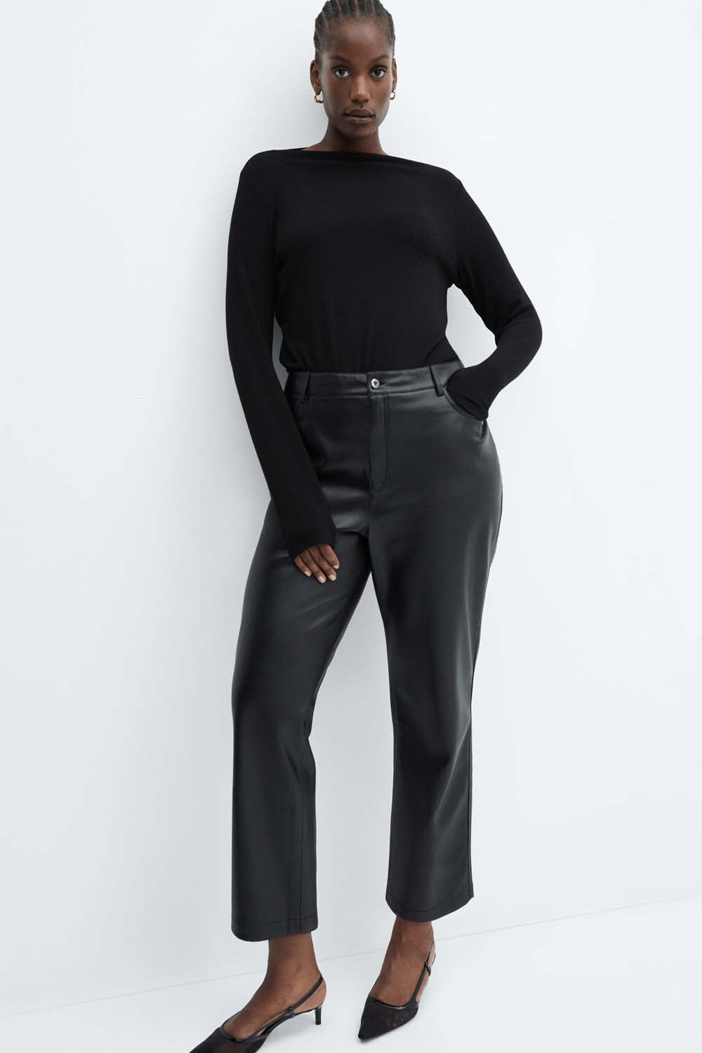 Leather-effect straight trousers