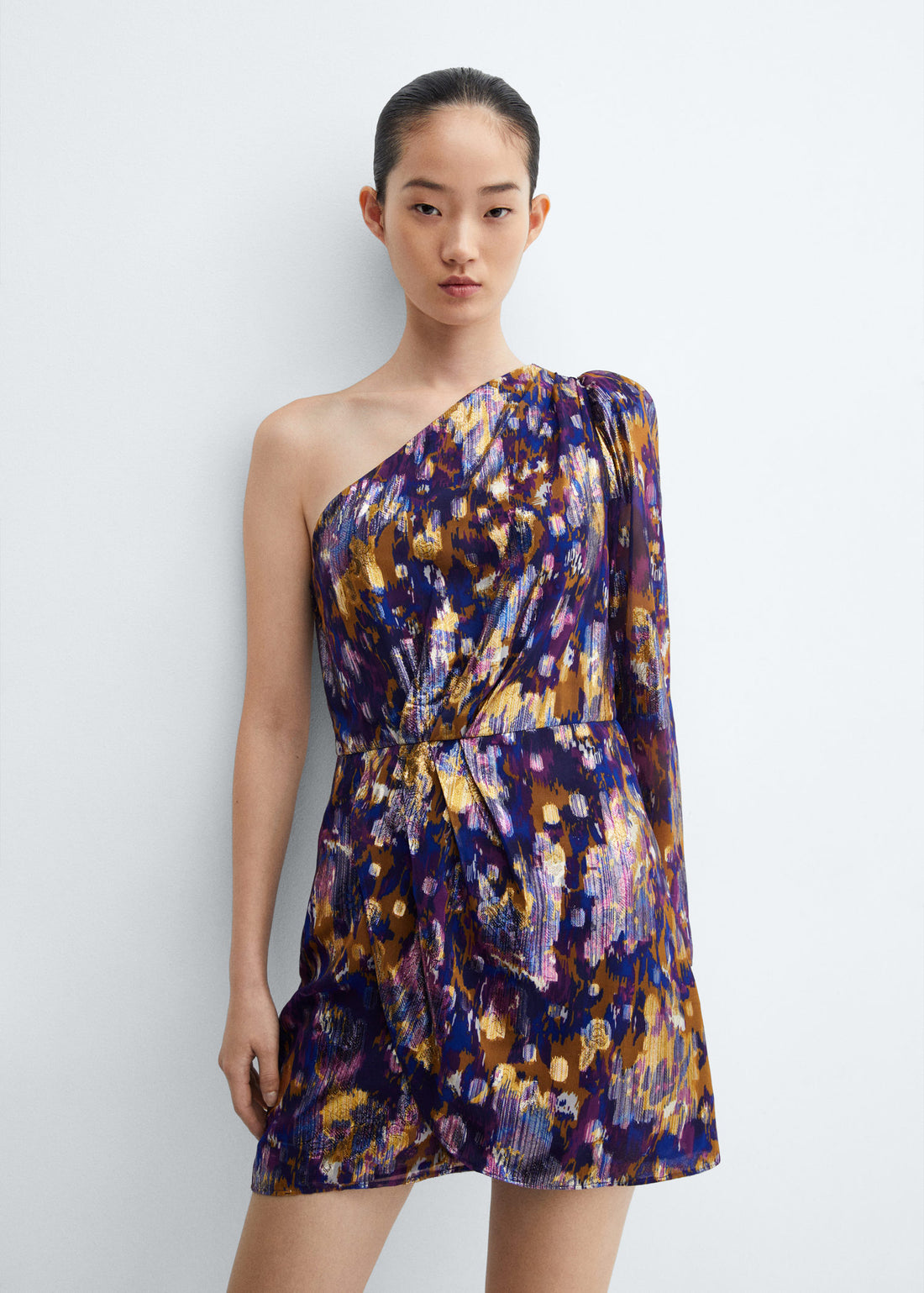 Mango Printed off-shoulder dress 1 Shaws Department Stores