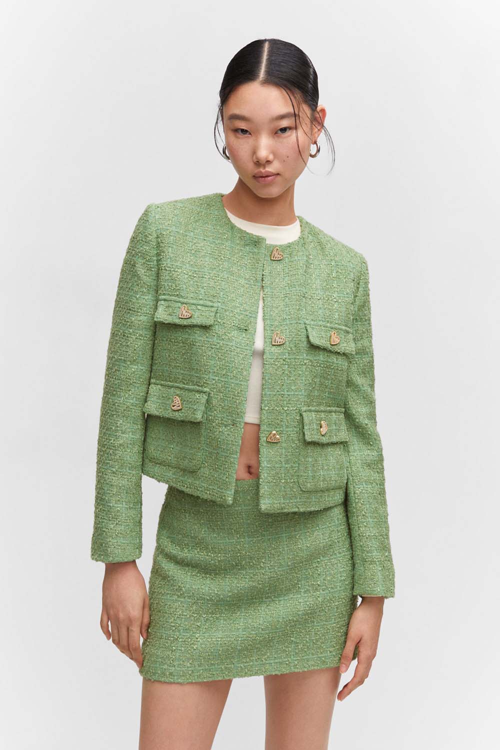 Mango Tweed jacket with jewel buttons 1 Shaws Department Stores