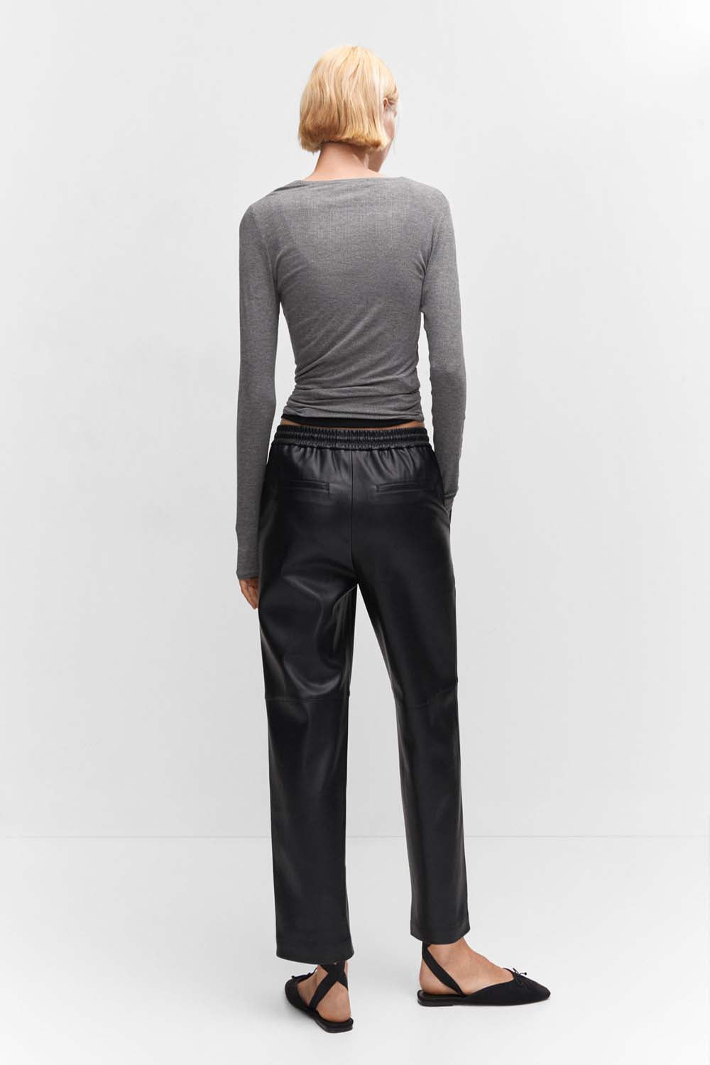 Leather-effect elastic waist trousers