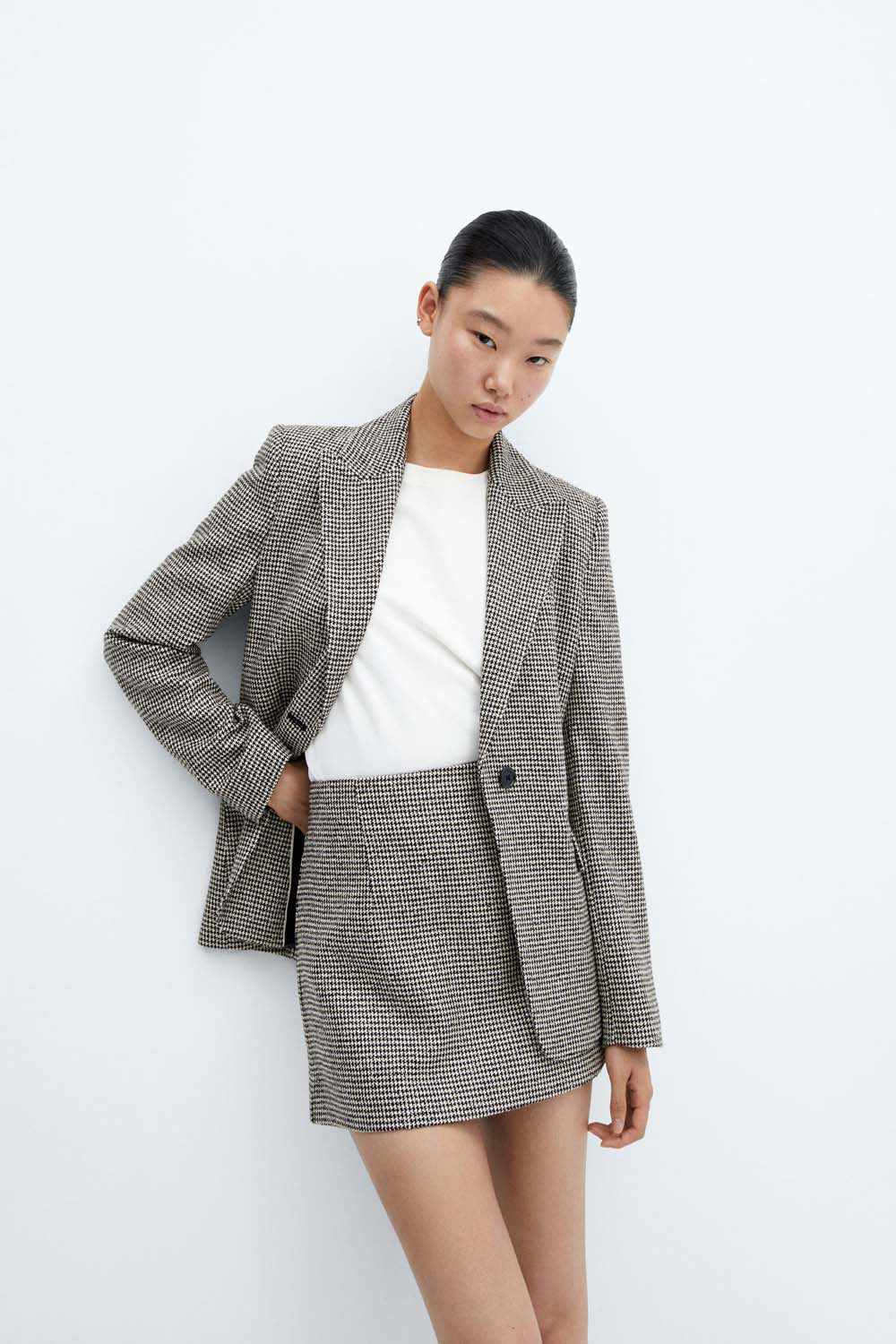 Mango Houndstooth straight mini skirt 1 Shaws Department Stores