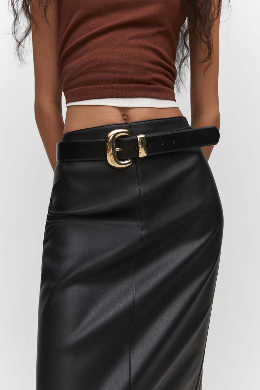 Faux-leather pencil skirt