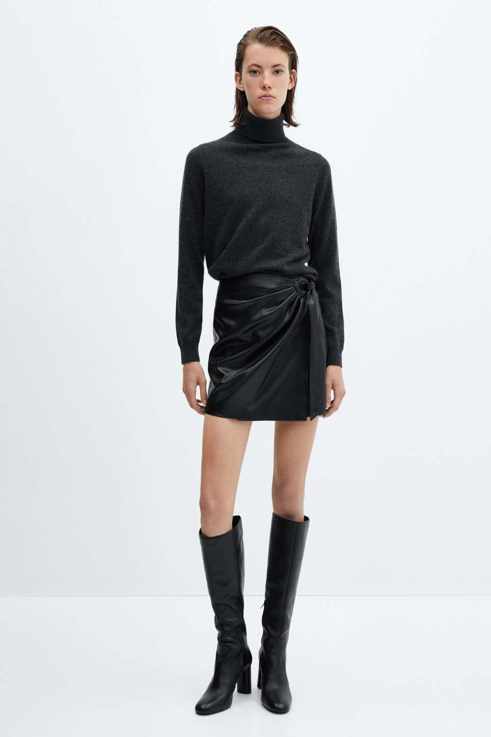 Mango Short leather effect buckled skirt 6 Shaws Department Stores