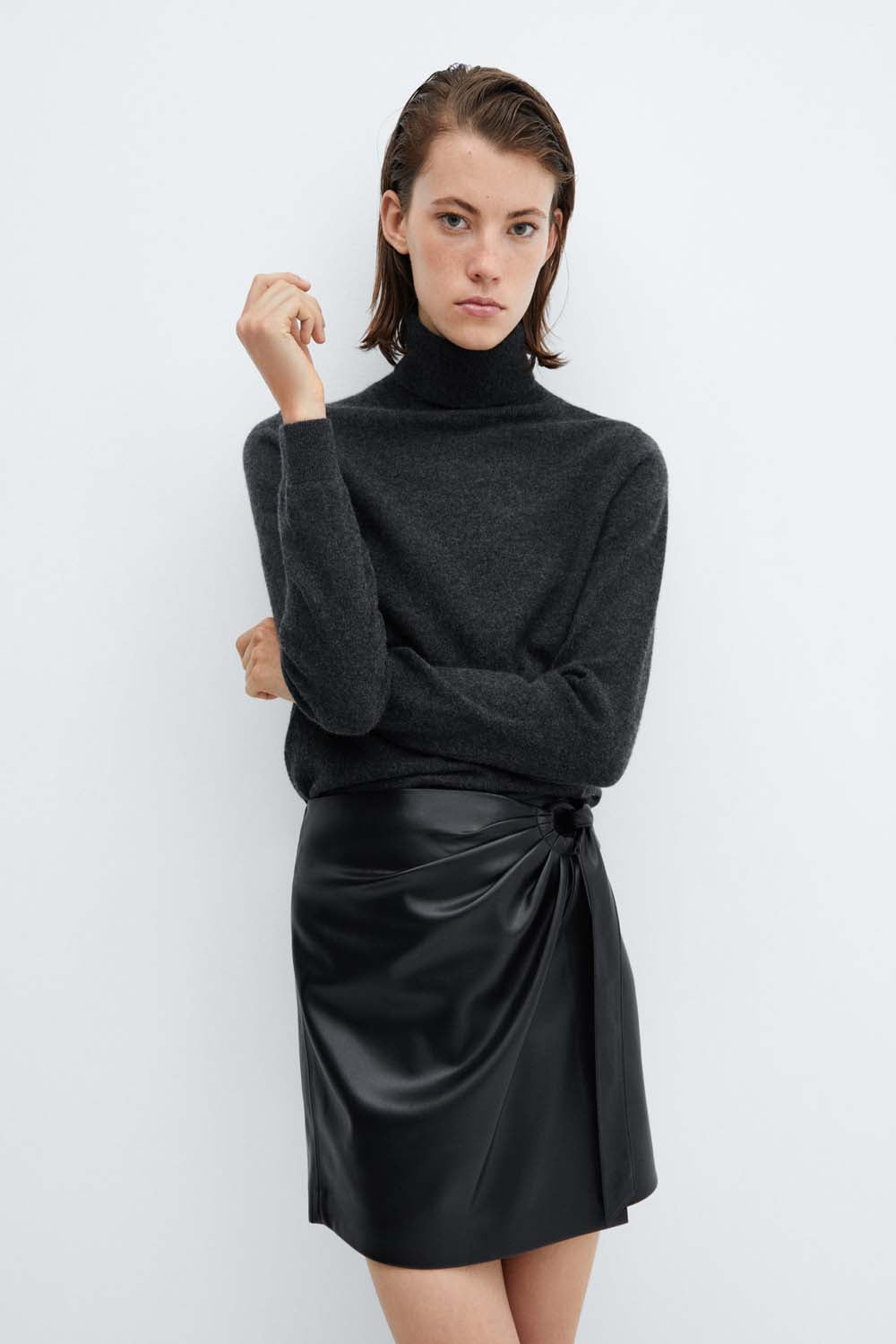 Mango Short leather effect buckled skirt 2 Shaws Department Stores