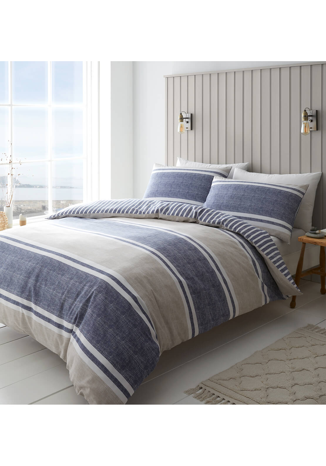  The Home Collection Classic Textured Banded Stripe Reversible Duvet Cover Set - Blue 1 Shaws Department Stores