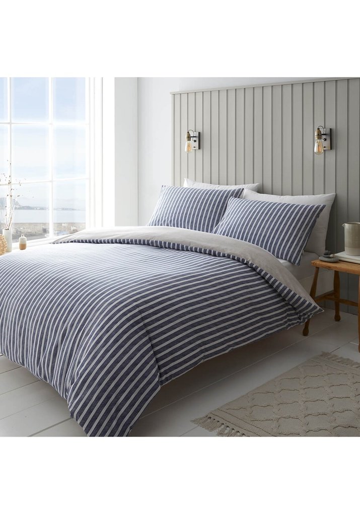  The Home Collection Classic Textured Banded Stripe Reversible Duvet Cover Set - Blue 2 Shaws Department Stores