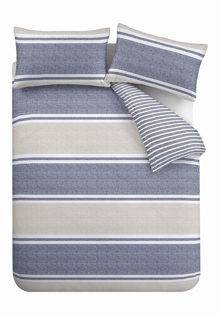  The Home Collection Classic Textured Banded Stripe Reversible Duvet Cover Set - Blue 5 Shaws Department Stores