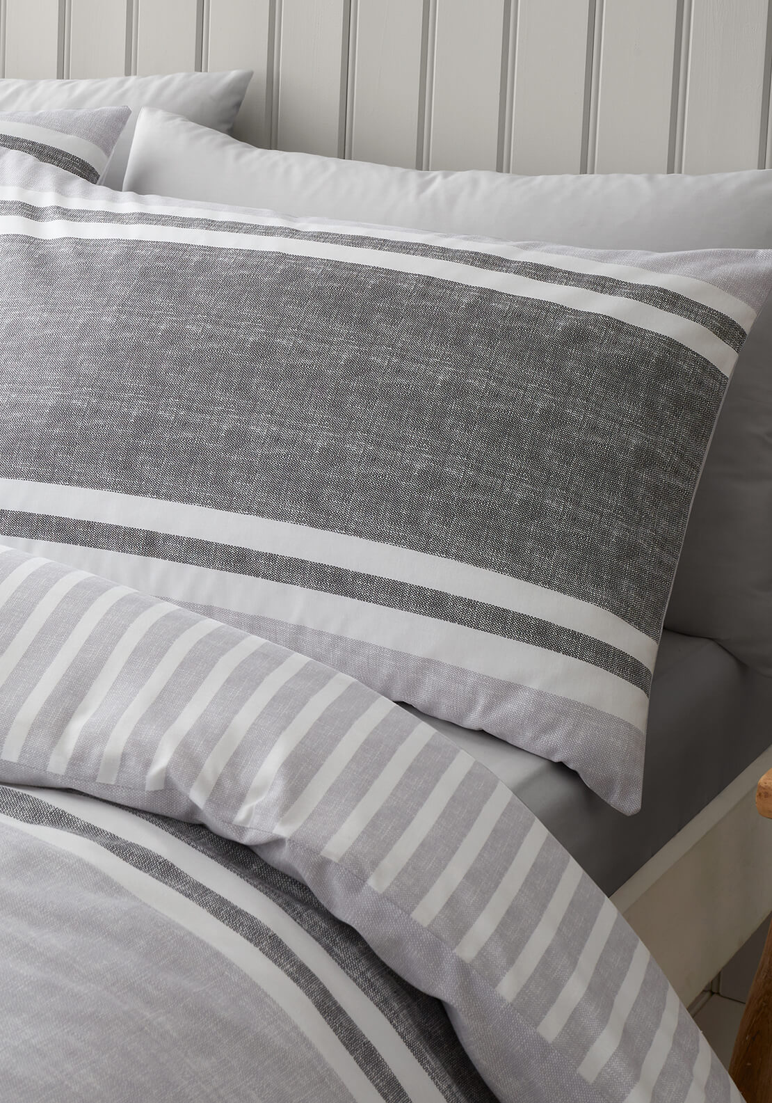  The Home Collection Classic Textured Banded Stripe Reversible Duvet Cover Set - Grey 2 Shaws Department Stores