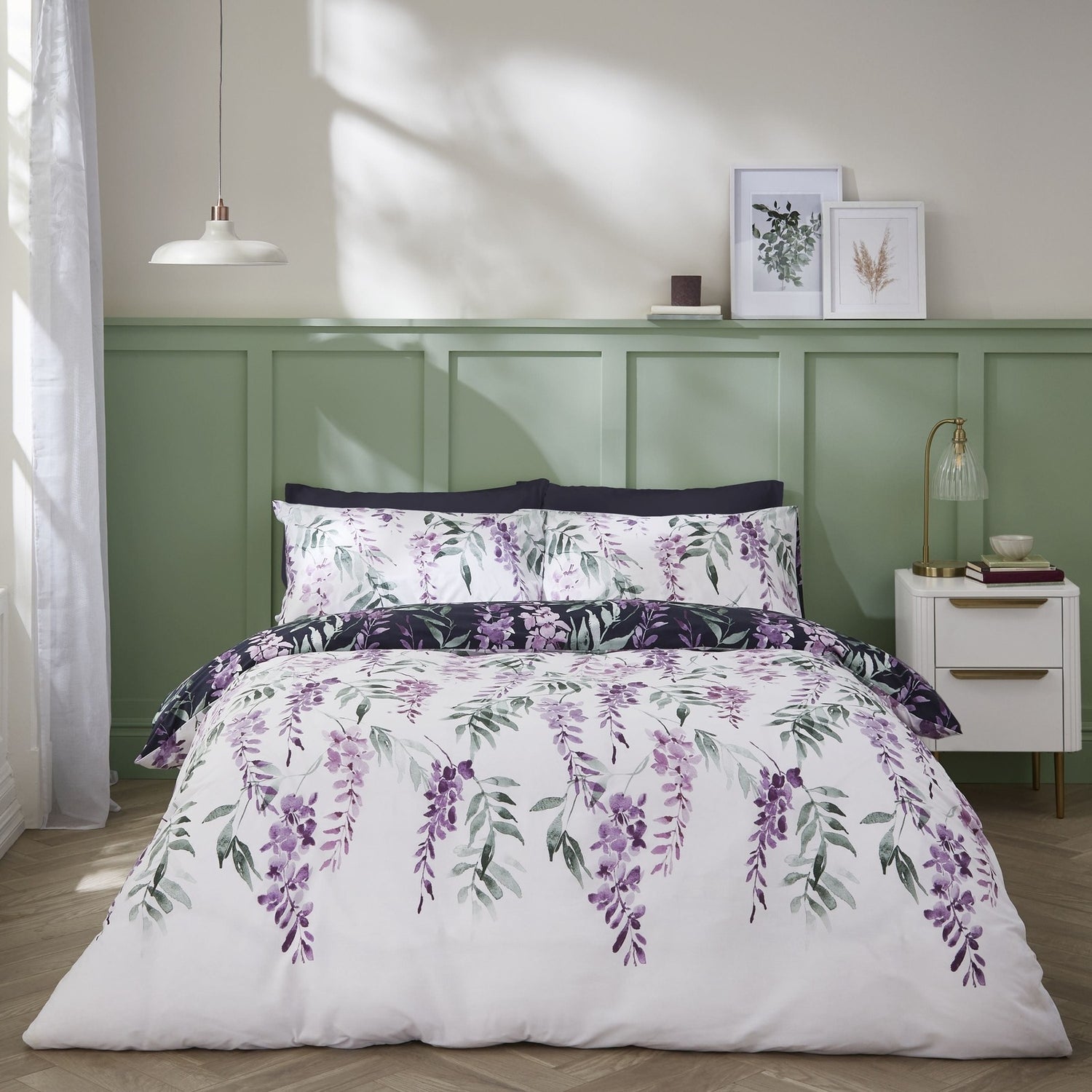 The Home Collection Painterly Wisteria Floral White/Navy 3 Shaws Department Stores