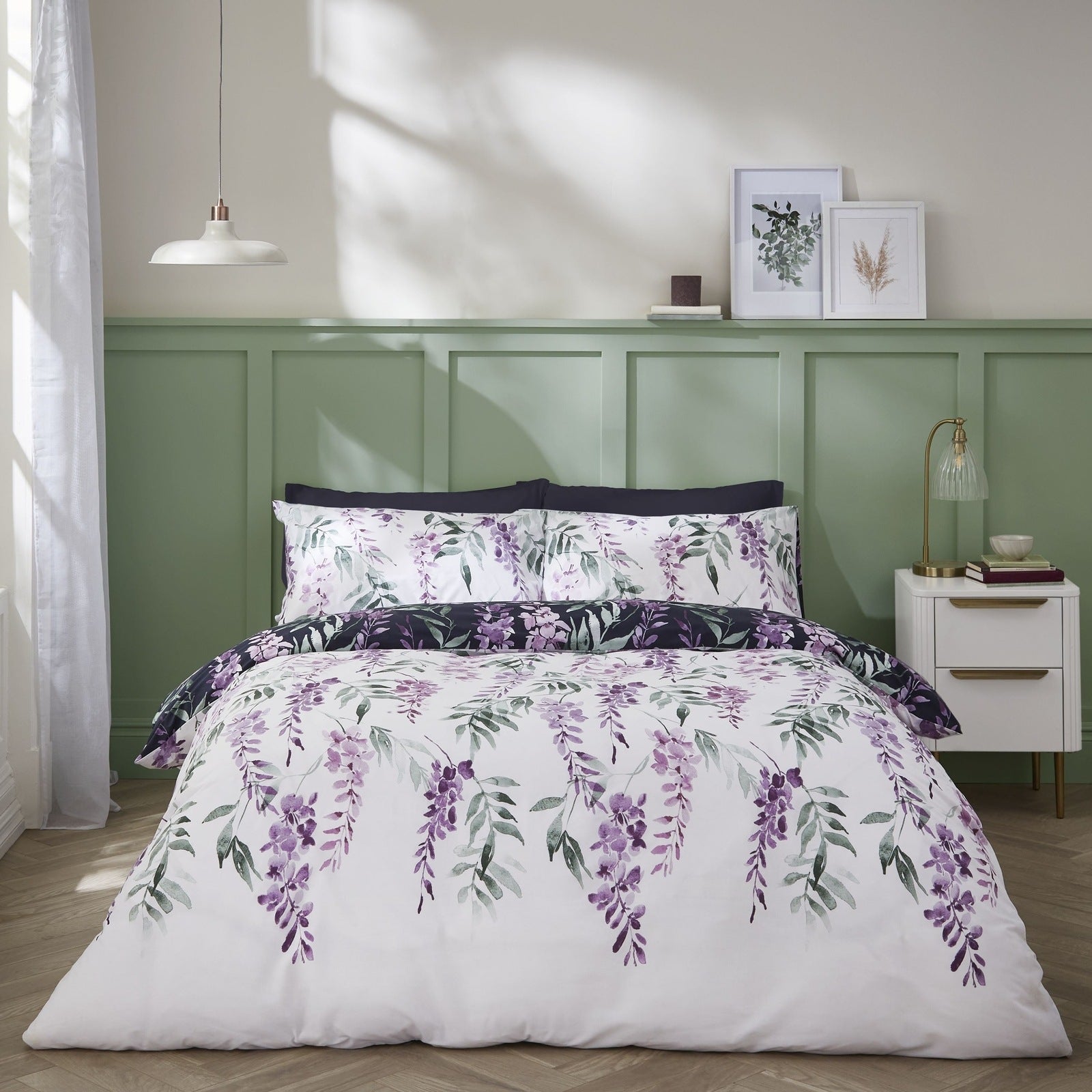 The Home Collection Painterly Wisteria Floral White/Navy 3 Shaws Department Stores
