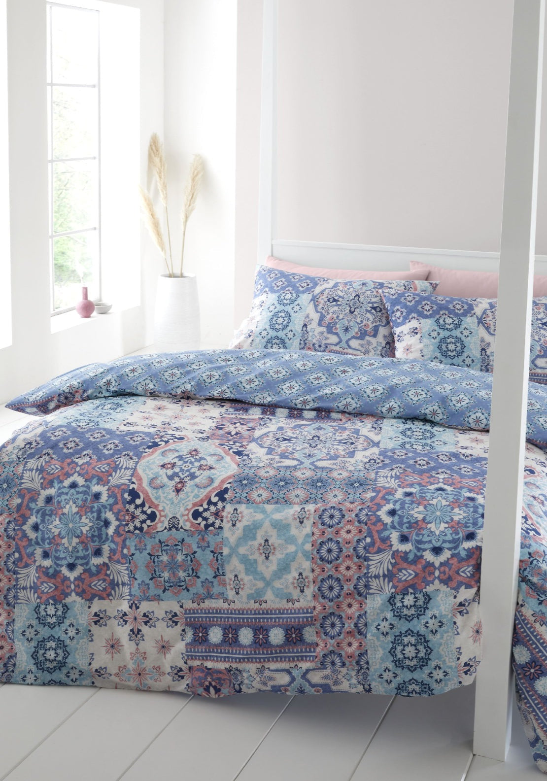 Catherine Lansfield Boho Patchwork Reversible Duvet Cover Set - Blue 1 Shaws Department Stores