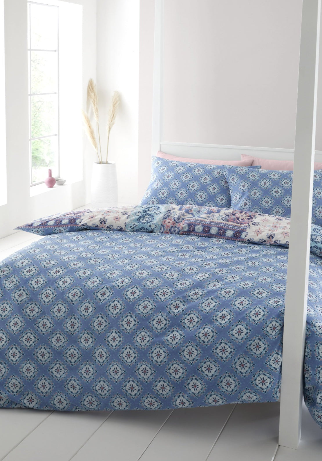 Catherine Lansfield Boho Patchwork Reversible Duvet Cover Set - Blue 2 Shaws Department Stores