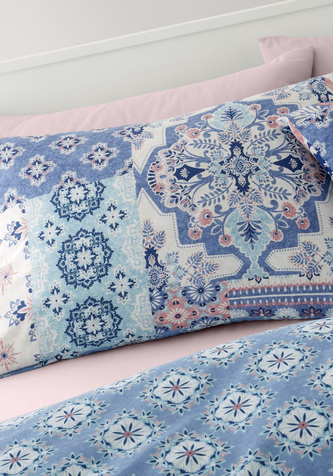 Catherine Lansfield Boho Patchwork Reversible Duvet Cover Set - Blue 3 Shaws Department Stores