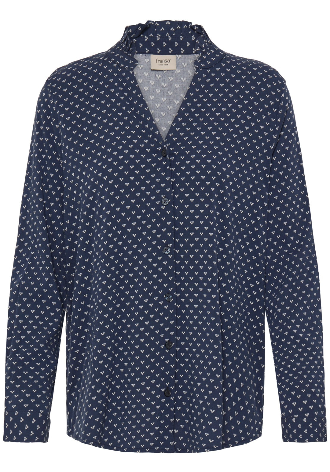 Fransa Long Sleeve Patterened Blouse - Graphic Heart Navy 2 Shaws Department Stores