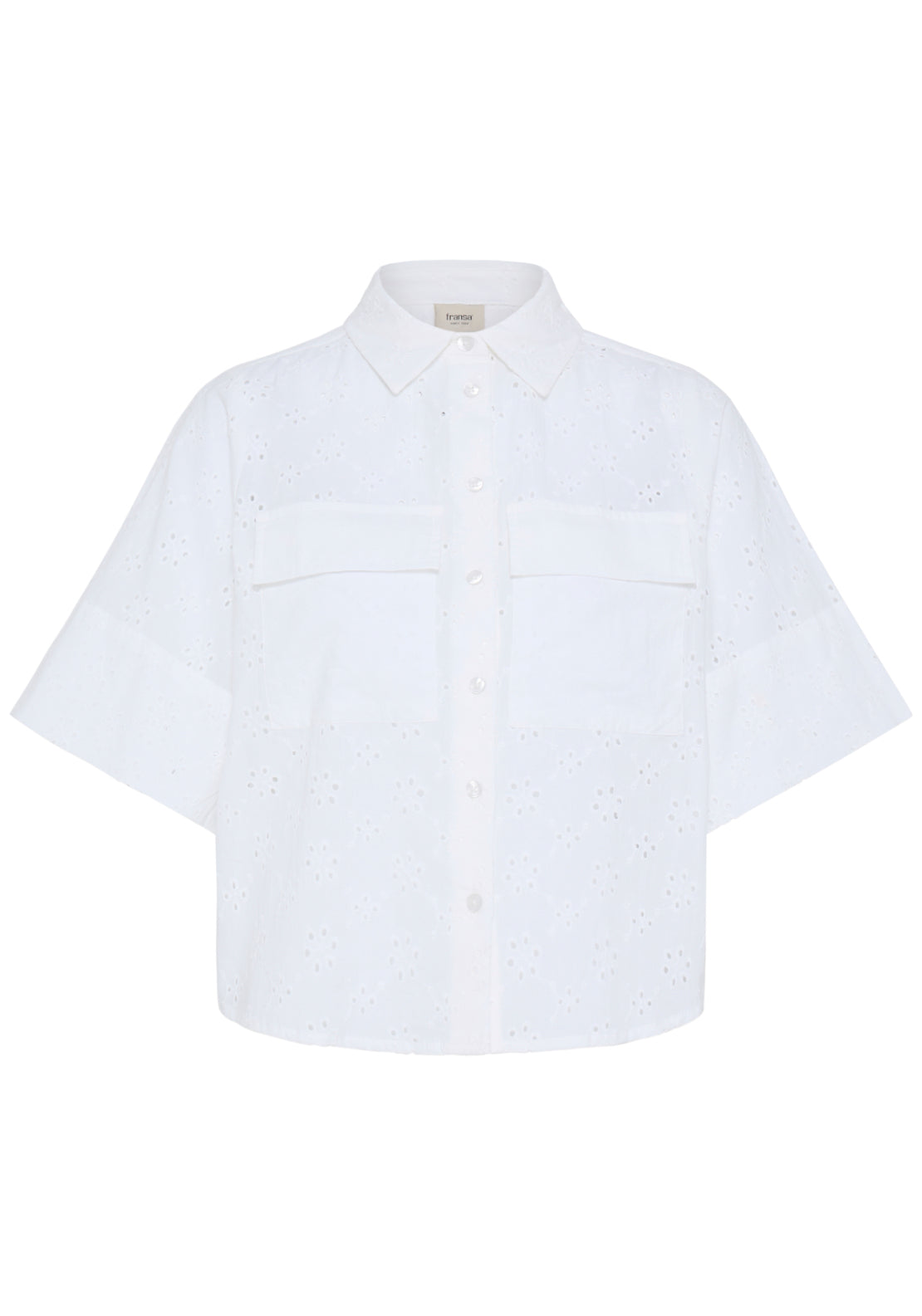 Fransa Wide Sleeve Embroidered Shirt - White 2 Shaws Department Stores