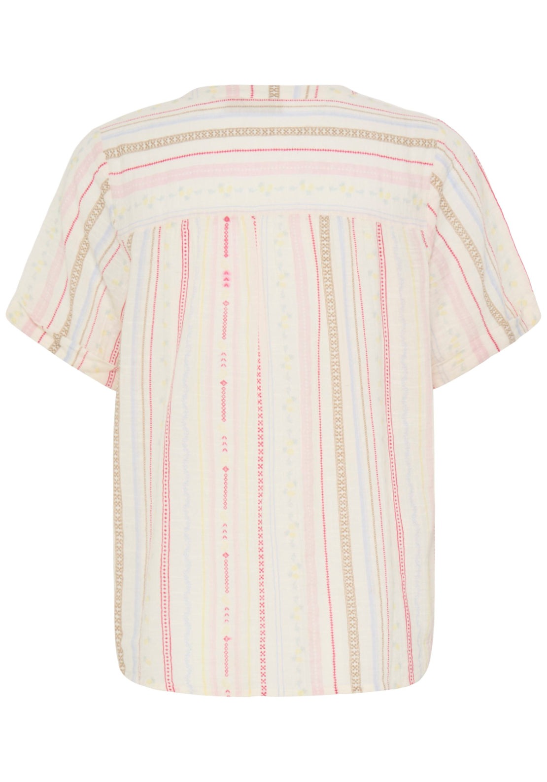 Fransa Relaxed Short Sleeve Shirt - Cream W Red Yellow Stripe 3 Shaws Department Stores